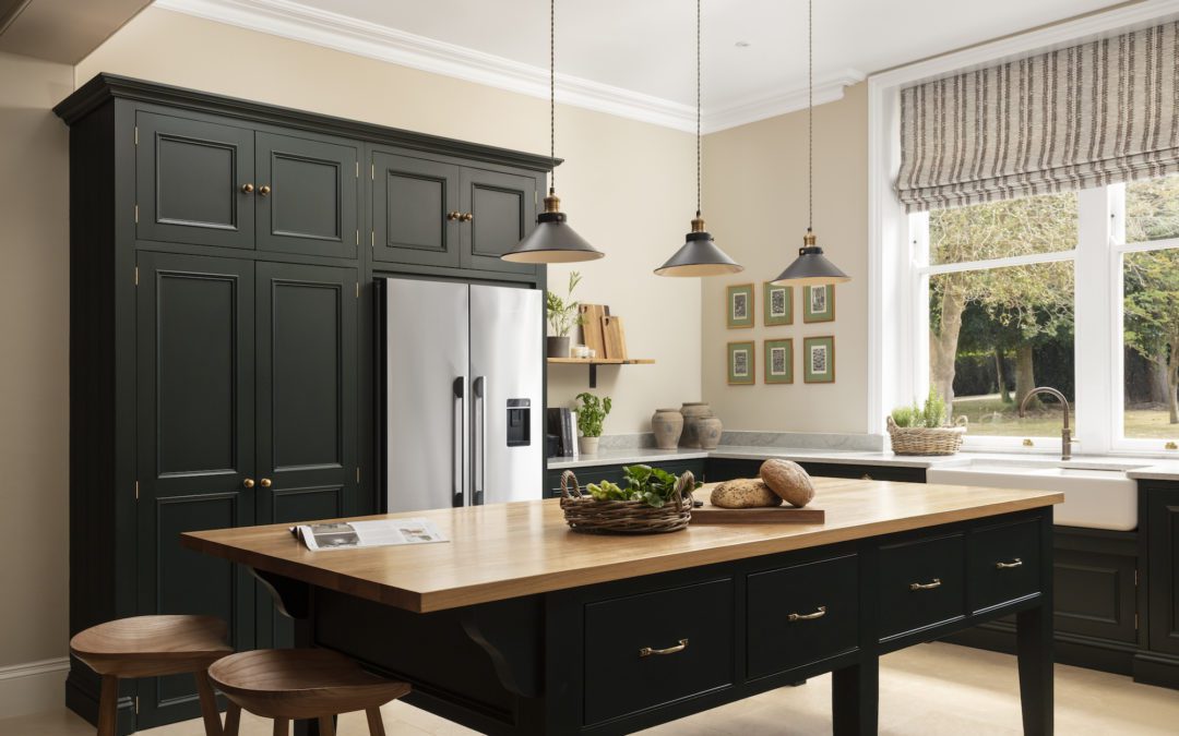 handpainted solid wood kitchen cabinets dark green