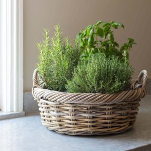 large round basket for herbs
